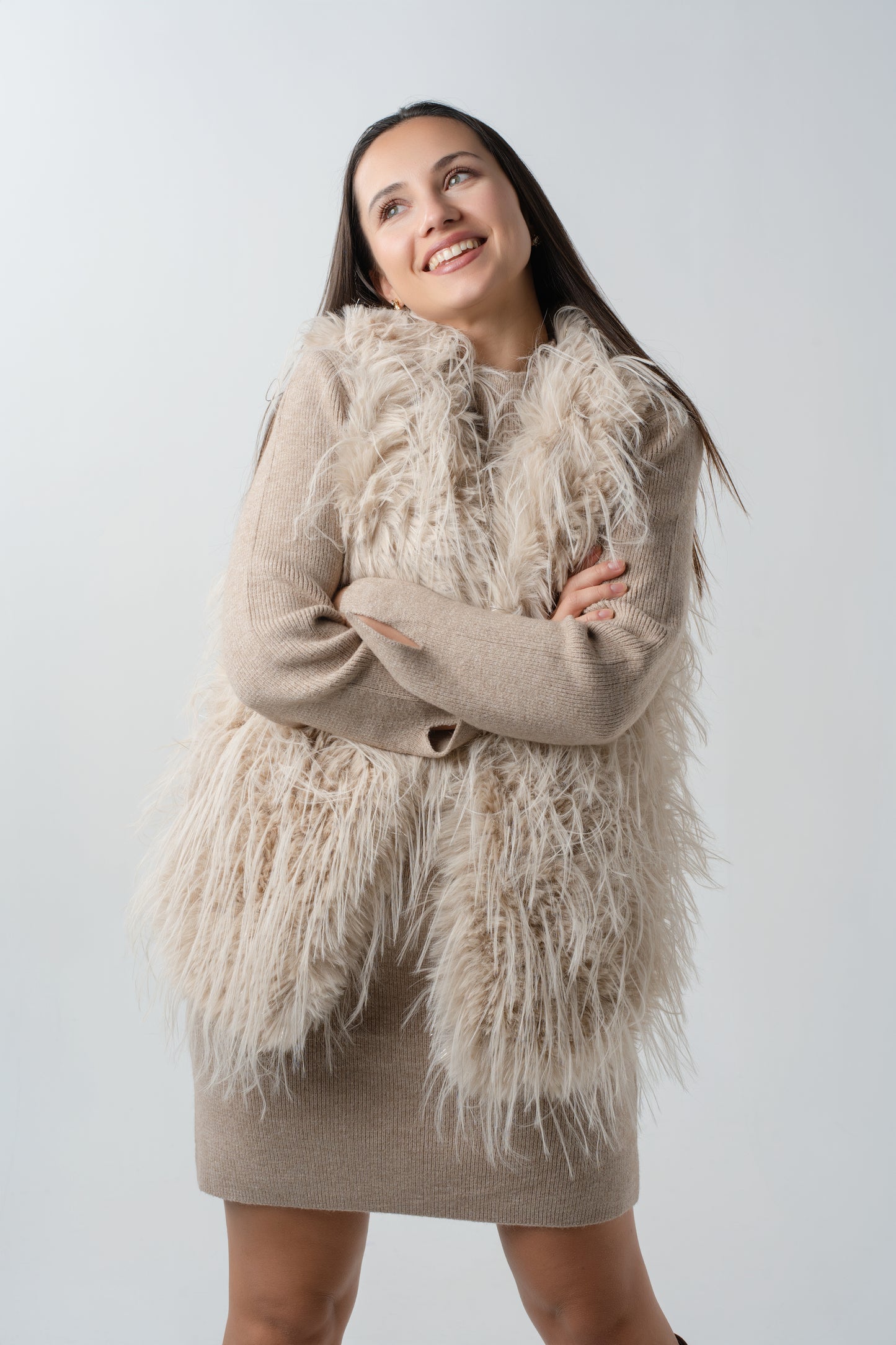 Chaleco Plumas Beige