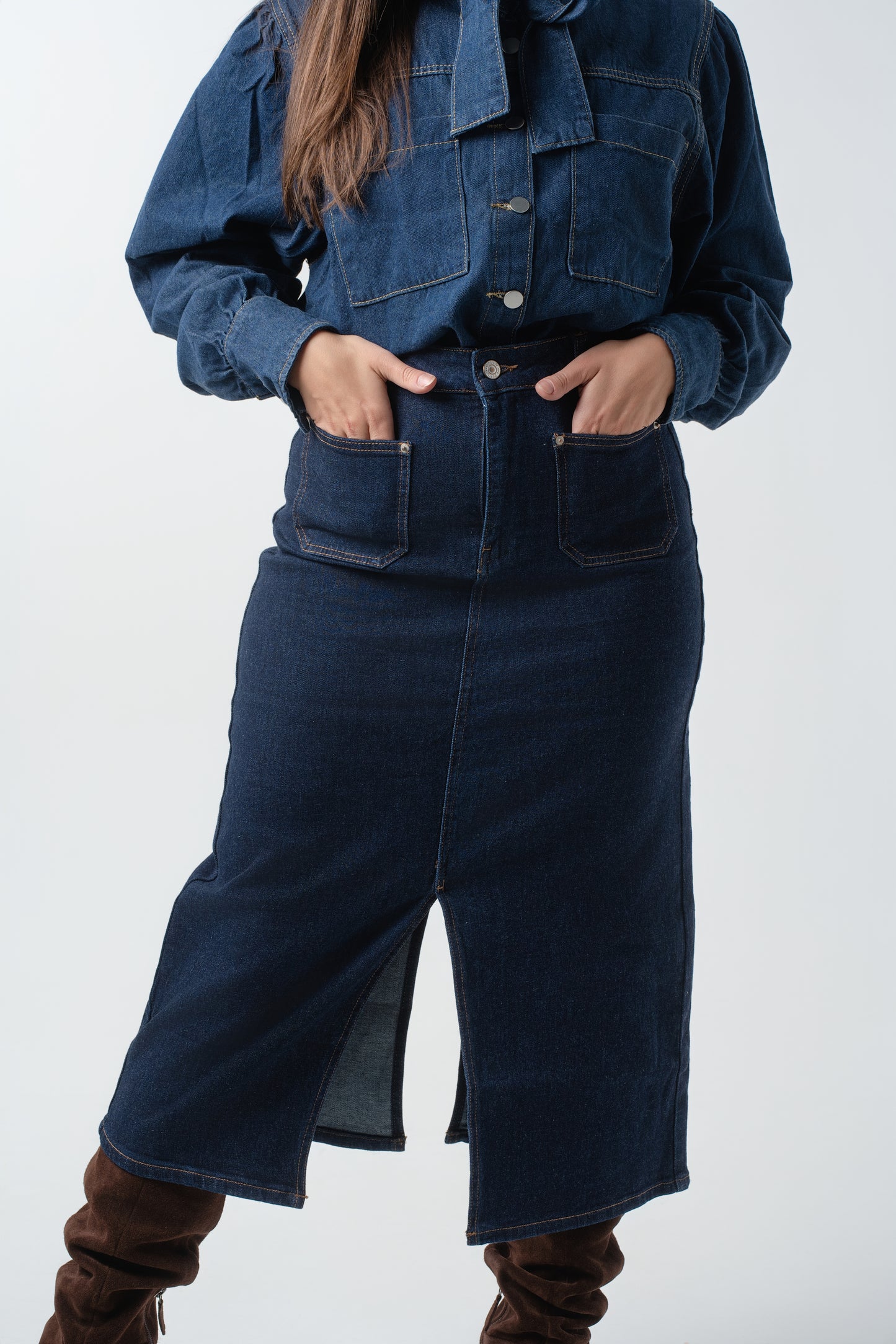 Denim Falda Midi